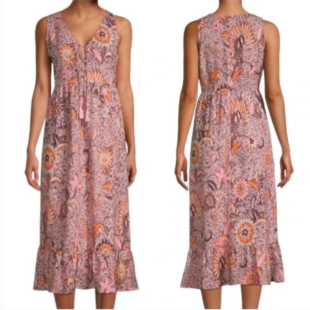 Madewell Lace-Up Ruffle-Hem Midi Dress in Bali Blooms size 4